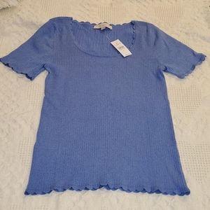 Loft | Light Blue Small Top with Scallop hem NWT